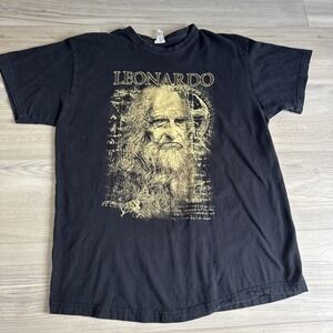 Vintage JHK Leonardo Da Vinci Art Ornithopter Flying Machine T-shirt 90's Sz L‎